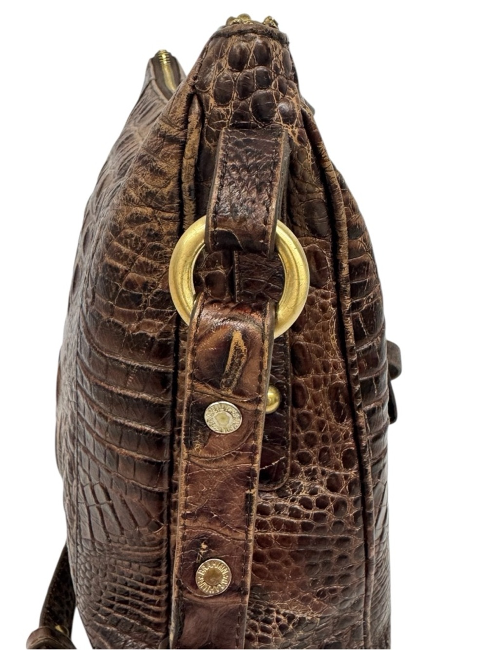 Brahmin Marley Crocodile-Embossed Brown Leather Crossbody Bag Purse 11" x 10" - Picture 8 of 16